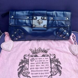EUC Vintage Juicy Couture Navy Blue Metallic Leather Clutch Wristlet